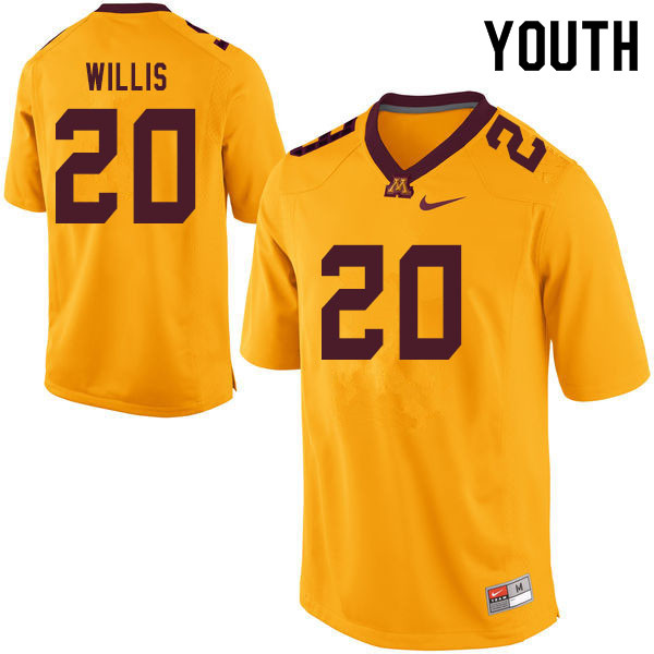 Youth #20 Donald Willis Minnesota Golden Gophers College Football Jerseys Sale-Yellow